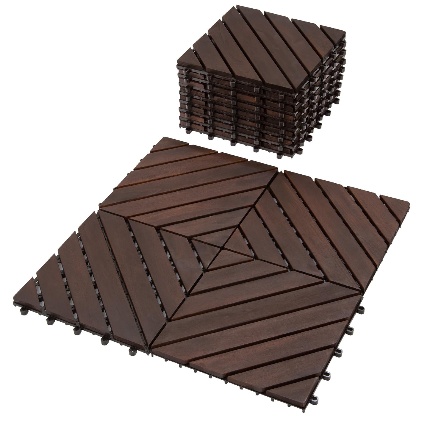 Interlocking Deck Tiles 12"x12"x0.94'' Dark Brown Acacia Wood Patio Decor Flooring Tiles -Acacia Wood Interlocking Floor Tile -Interlocking Wood Flooring Squares Tile-Home Decor Floor Wood Ti - WoodArtSupply