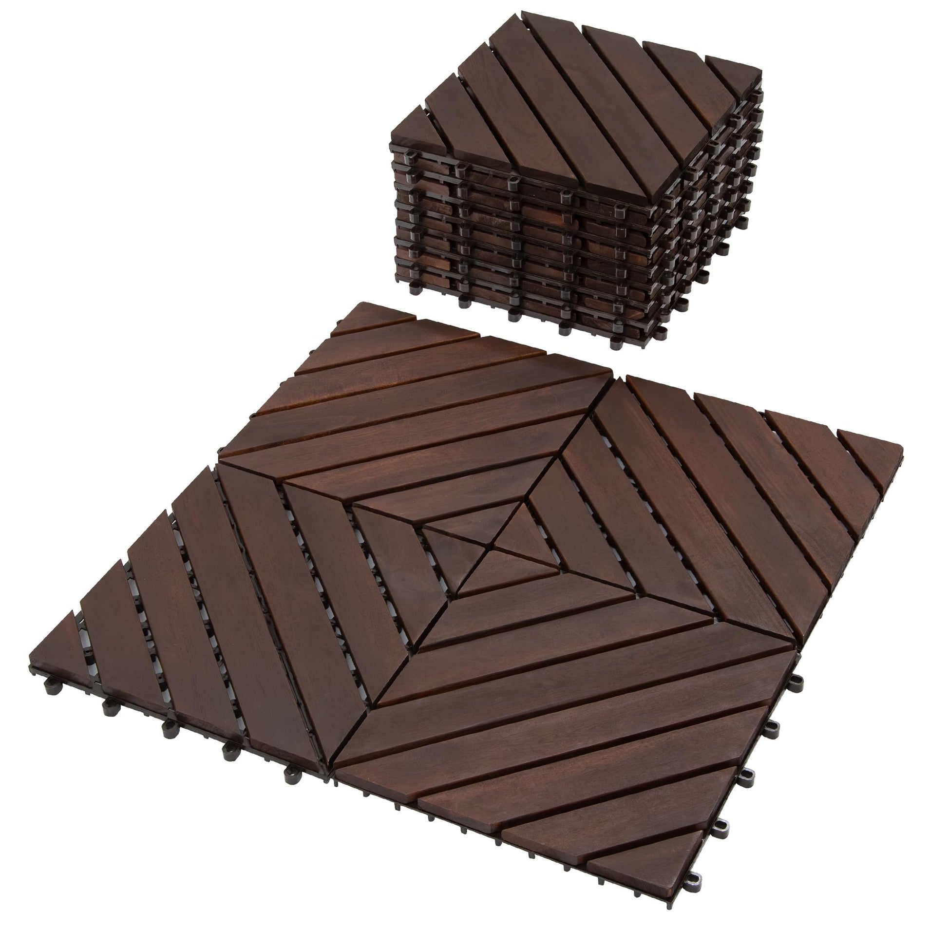 Interlocking Deck Tiles 12"x12"x0.94'' Dark Brown Acacia Wood Patio Decor Flooring Tiles -Acacia Wood Interlocking Floor Tile -Interlocking Wood Flooring Squares Tile-Home Decor Floor Wood Ti - WoodArtSupply