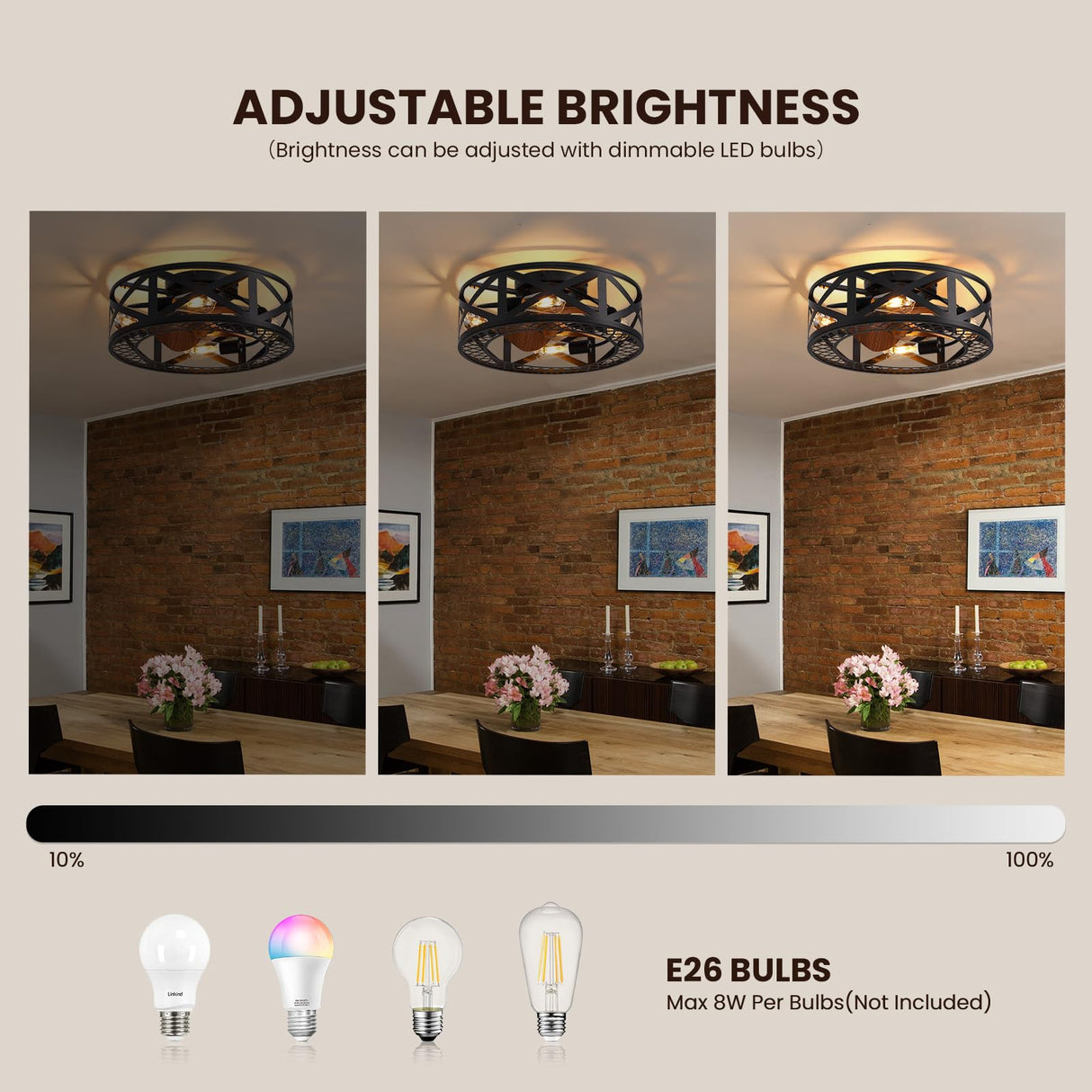 MOOONICHE 20" Caged Ceiling Fans with Lights, Modern Dimmable Flush Mount Ceiling Fan with Lights Remote, Black Low Profile Ceiling Fan for Bedroom, Kitchen,6 Speed Reversible MOOONICHE