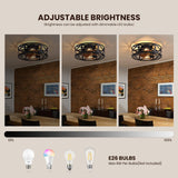 MOOONICHE 20" Caged Ceiling Fans with Lights, Modern Dimmable Flush Mount Ceiling Fan with Lights Remote, Black Low Profile Ceiling Fan for Bedroom, Kitchen,6 Speed Reversible MOOONICHE