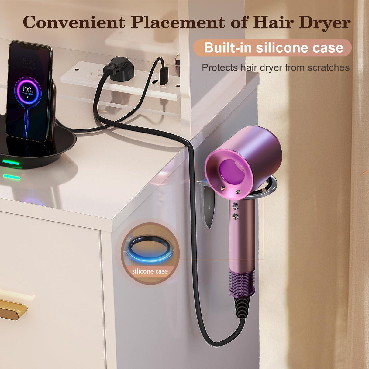 knoworld 47'' Large Vanity Desk with Mirror and Lights, 7 Drawers, 8 Storage Shelves Vanity Table, Big Makeup Vanity Desk with 3 LED Lighting Modes, Vanity Dresser with Outlet, Sliding Mirror (White) knoworld