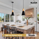 Black Wood Nordic Pendant Light for Kitchen Island, 3-Pack Modern Small Pendant Hanging Lighting for Dining Room, Restaurant, Bar, Light Over Island, Kitchen Sink Nieadu