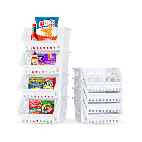 Skywin TidyFriend Small Stackable Storage Bins for Toy Organizer and Storage 4 Pack, Toy Storage Organizer for Kids Room and Home Organization (White) Skywin