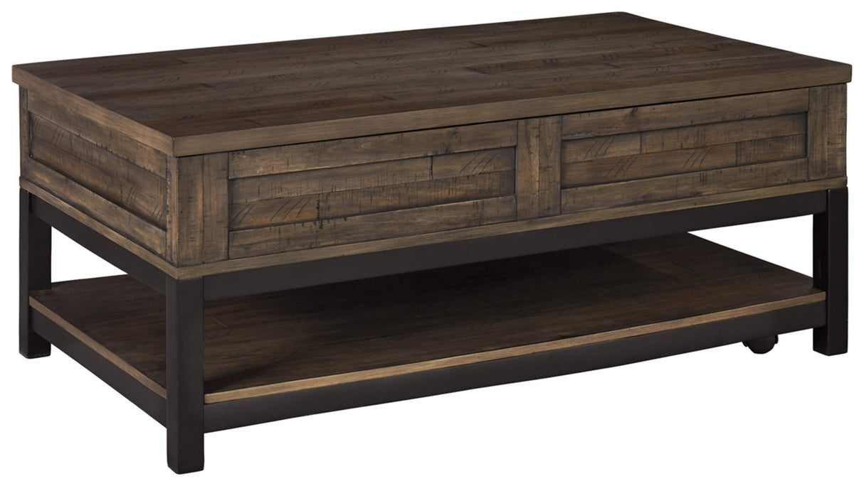 Signature Design by Ashley Johurst Rustic Rectangular Lift Top Coffee Table and Fixed Lower Shelf, Brown Signature Design by Ashley
