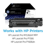 HP 78A Black Toner Cartridge | Works with HP LaserJet Pro P1566, P1606 Series, HP LaserJet Pro MFP M1536 Series | CE278A HP