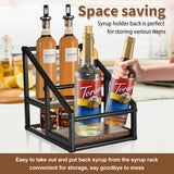 YQBRAO Coffee Syrup Rack Organizer,Liquor Bottle Display Shelf,2-Tier 4 Bottle Stand for Coffee Bar, Kitchen Station, Liquor, Wine, Dressing,Rustic Brown YQBRAO