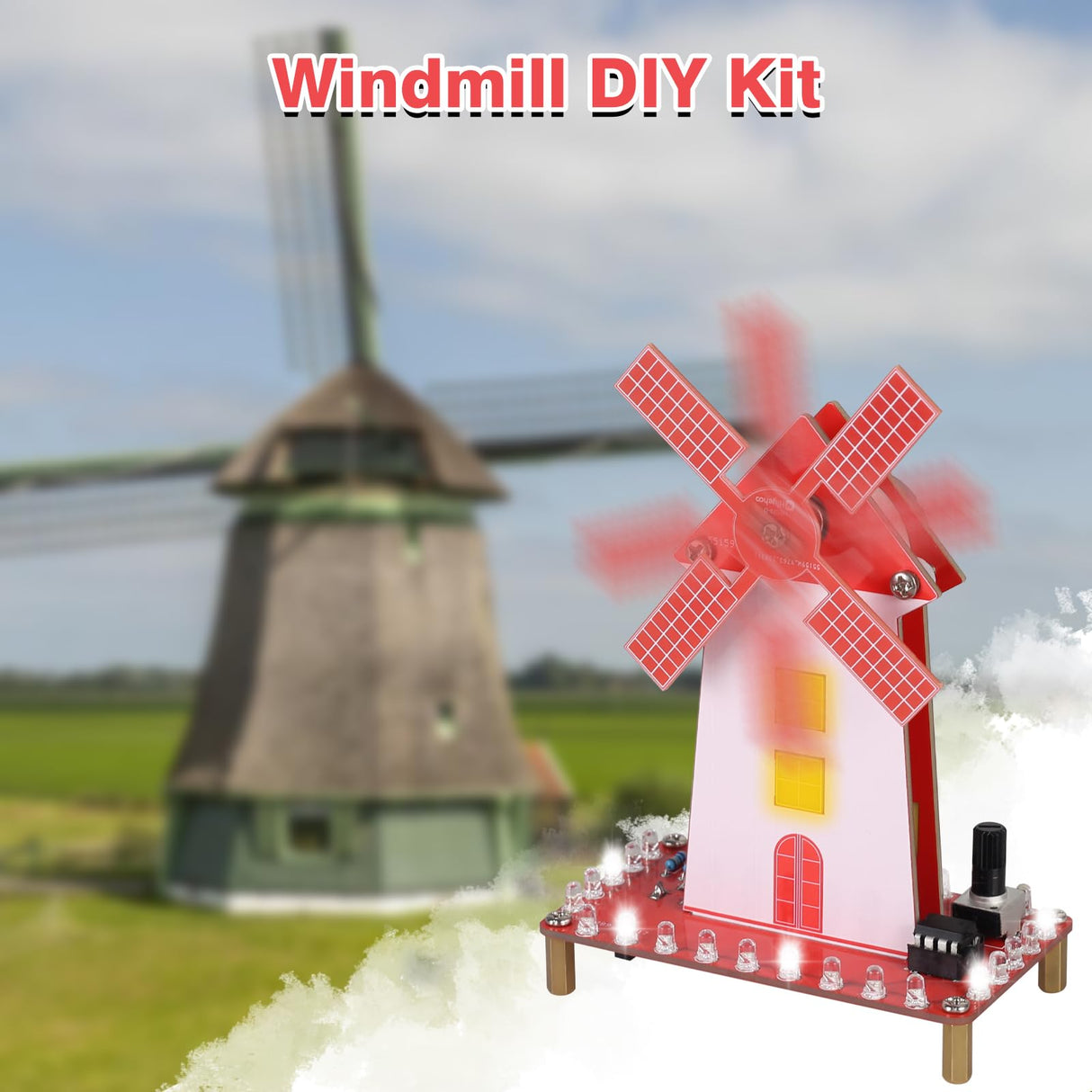 DIY Windmill Solder Practice Kit for Beginners, Soldering Practice Kit with LED Flashing Light & Adjustable Rotation Speed for Students Soldering Training, School STEM Education Project IS