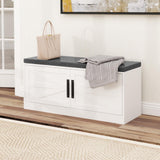 Giantex Shoe Storage Bench with Cushion, 2-Tier Entryway Bench w/2 Barn Doors & 2 Adjustable Shelves, Farmhouse Shoe Storage Cabinet for Entryway, Living Room, Hallway, Bedroom, White Giantex