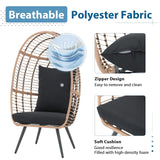 JOIVI Wicker Egg Chair, Outdoor Indoor Oversized Lounger Large Egg Basket Chair with Stand and Cushions for Patio Porch, Backyard, Living Room, Balcony (Beige Rattan, Black Cushion) JOIVI