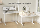 Claiks Glass Standing Desk with Drawers, 55 Inch Adjustable Stand Up Desk, Quick Install Home Office Computer Desk with USB Ports, White Claiks