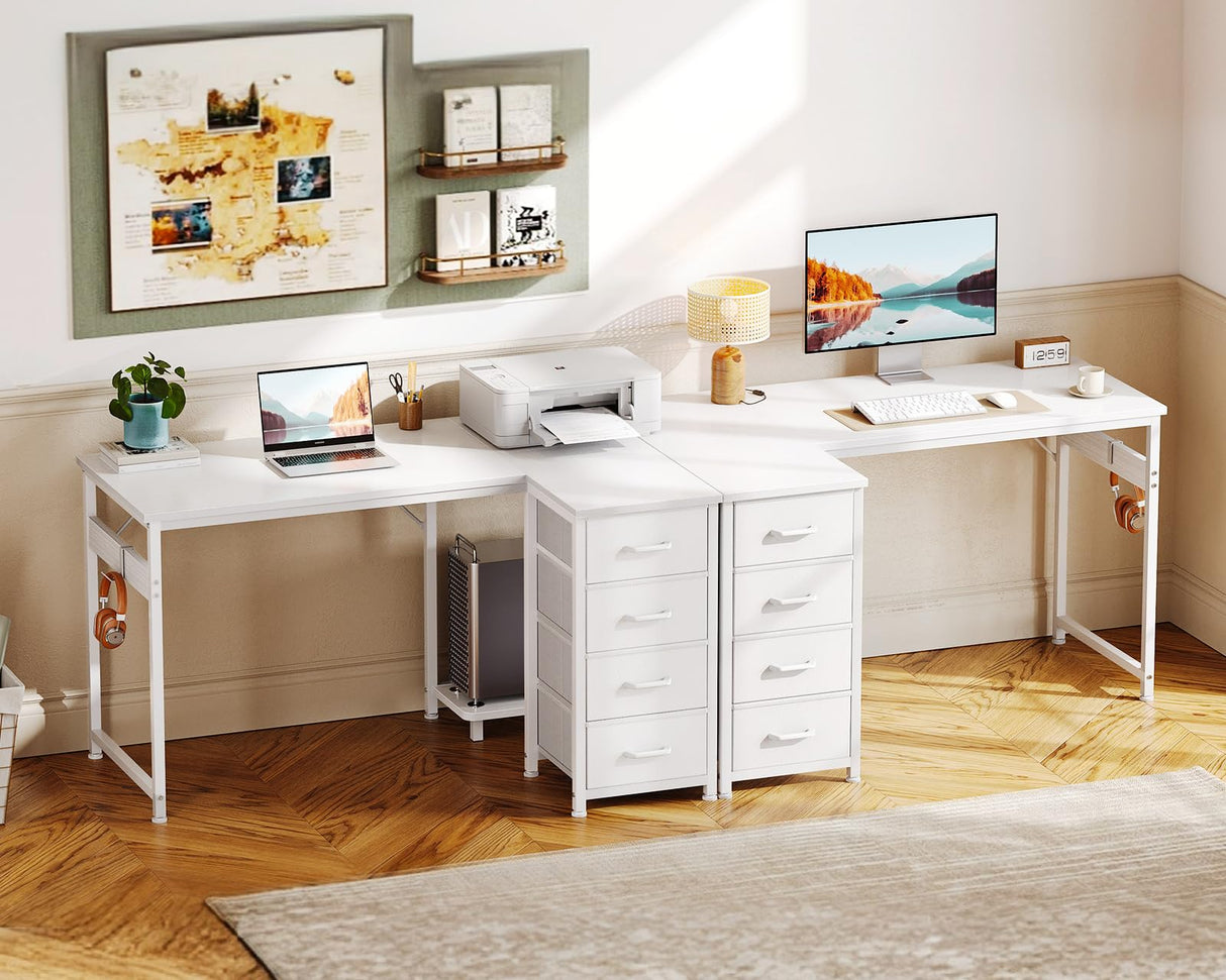 Casaottima L Shaped Desk with 4 Drawers, 40" Small White Computer Desk with Storage, Reversible Kids Study Desk with CPU Stand & Hook, Corner Desk for Home Office Casaottima