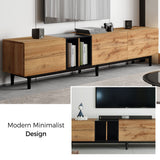 LUMISOL Modern TV Console Table for 80" TV, TV Stand with 3 Cabinets and Open Shelves, Wood Entertainment Center TV Media Table with Ample Storage for Living Room, Bedroom, Natural Wood LUMISOL