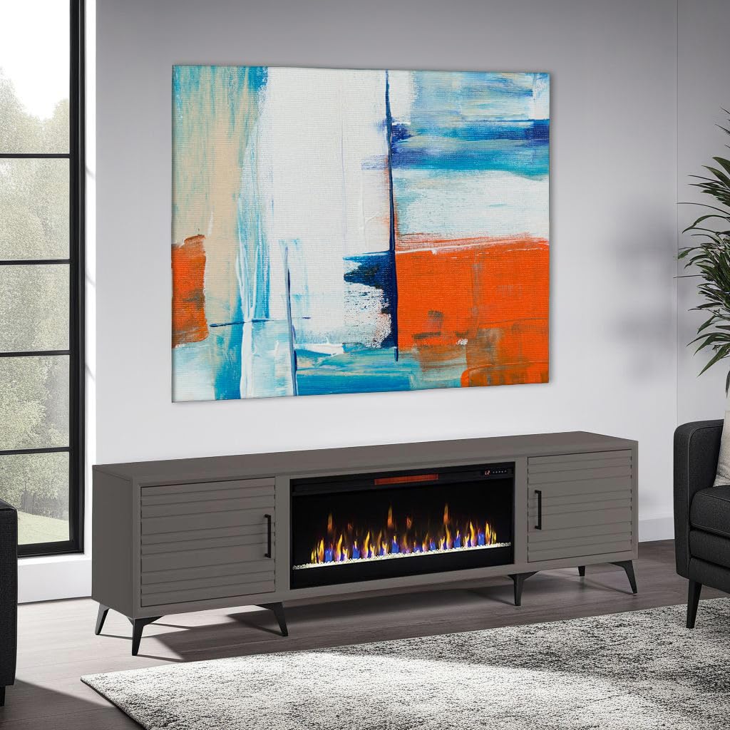 Realcozy Malibu Modern 95 inch Electric Fireplace TV Stand Entertainment Center with Fireplace, for TVs up to 105 inches, Solid Wood, White Finish Realcozy