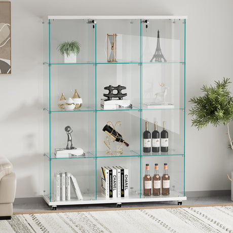 SSLine Modern Glass Display Cabinet Floor Standing Curio Cabinet with 12 Shelves Extra Large 3 Columns Showcase Display Shelf Organizer for Home Office Living Room Bedroom (Clear&White) SSLine