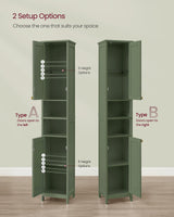 VASAGLE Tall Bathroom Cabinet with Lights, Slim Bathroom Storage Cabinet, Freestanding Narrow Cabinet with Adjustable Shelves, for Small Spaces, Modern, 11.8 Inches Wide, Forest Green UBBC566C01 VASAGLE