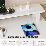 Furologee 61 Inch Desk with Power Outlets and LED Lights, Computer Desk with 4 Removable Drawers, White Office Desk with Long Monitor Stand, Large Gaming Desk with Shelves for Home Office/Bedroom Furologee