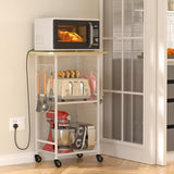 ThreeHio Rolling Kitchen Microwave Cart, 3 Tier Microwave Table Stand with Adjustable Shelf, Kitchen Storage Rack on Wheels, Coffee Station Cart Rack Shelf Organizer for Living Room Office, Balcony ThreeHio