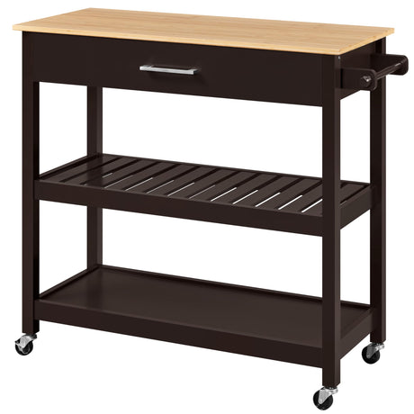Yaheetech Kitchen Island Cart on Wheels with Bamboo Tabletop, 3-Tier Rolling Kitchen Island Microwave Cart with Drawer, Detachable Towel, 3 Hooks, 17″D × 37.5″W, Espresso Yaheetech