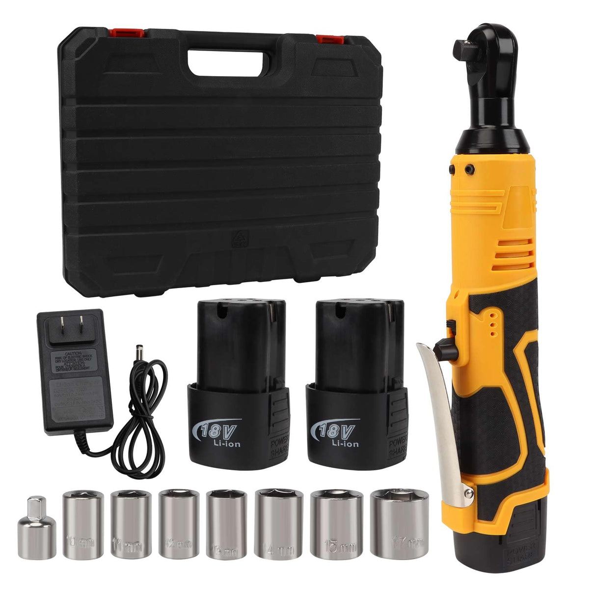 HISUEKIG 3/8" Cordless Electric Ratchet Wrench Set, 18V Ratchet Wrench with 7 Sockets, 500RPM Power Ratcheting Wrench Tool with LED Light, 2-Pack 1300mAh Batteries, Built-in Forward/Reverse Switch HISUEKIG