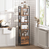 MAHANCRIS Bookshelf, 6-Tier Bookcase with Drawer, Small Book Shelf for Small Space, Storage Shelf Organizer, for Living Room, Bedroom, Study, Kitchen, Rustic Brown and Black BKHR66101 MAHANCRIS