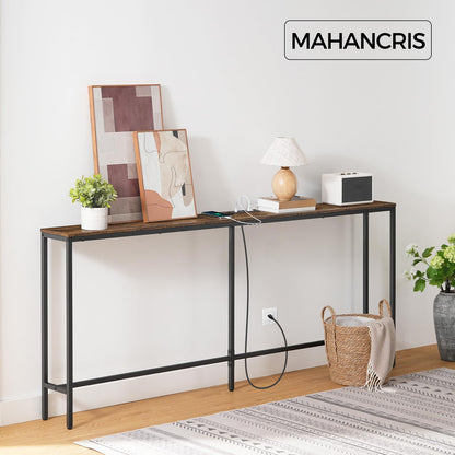 MAHANCRIS 78.7" Console Table with Power Outlet, Narrow Sofa Table, Industrial Entryway Table with USB Ports, Behind Couch Table for Entryway, Hallway, Foyer, Living Room, Rustic Brown CTHR20 - WoodArtSupply