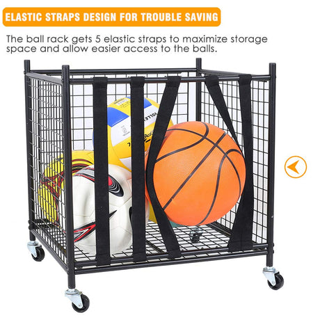 Snail Sports Ball Storage Rolling Cart Lockable Sports Ball Storage Rack with Elastic Straps, Stackable Ball Cage for Garage Storage Organizer, Compact Size But Functional, Matt Black Snail