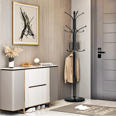Kertnic Metal Coat Rack Stand with Natural Marble Base, Free Standing Hall Tree with 12 Hooks for Hanging Scarf, Bag, Jacket, Home Entry-way Hat Hanger Organizer (Black) Kertnic