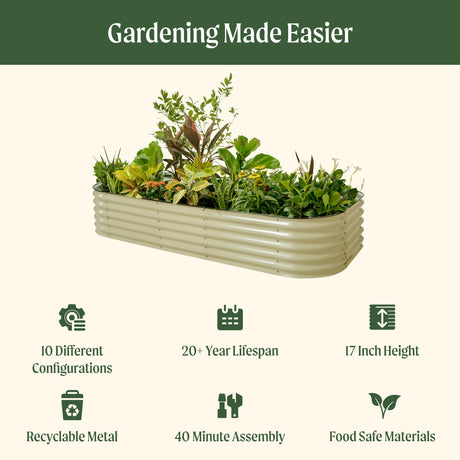 Vego garden Raised Garden Bed Kit, 17" Tall 10 in 1 Modular Raised Garden Beds Kit, Metal Planter Box for Vegetables, Flowers, Herbs, Modern Gray Vego garden