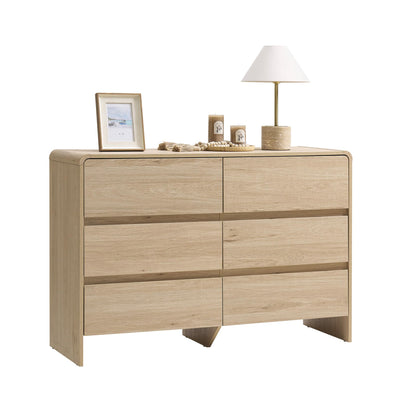 AMERLIFE 6 Drawer Dresser for Bedroom, 49" Wide Modern Chest of Storage Drawers with Rounded Corners, Anti-Tip Kit, Wood Cabinet Organizer for Closet, Living Room, Nursery, Easy Assembly, Light Oak