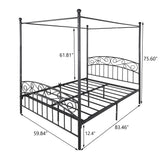 PacknWood Acosure Queen Size Metal Canopy Bed Frame with Headboard and Footboard,Bedroom Platform Bed w/Slat Support & No Box Spring Required,for Adult Kid Boy Girl Teen,Black Acosure