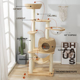59" Big Modern Cat Tree Tower, Cat Tower Sisal-Covered Scratching Posts for Indoor Cats, Oak Wood Cat tree for Large Cats, Multi-level Cat Condo with Space Capsule Nest, Cat Furniture Activity Centre SHODMI