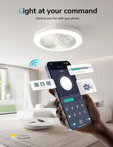 Orison Ceiling Fans with Lights, Low Profile Ceiling Fan with Lights and Remote, 6 Wind Speeds Smart Flush Mount Ceiling Fan for Bedroom, Kids Room and Living Room 19.7" (White) Orison
