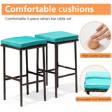 Set Of 3 Outdoor Bar Set Patio Wicker Counter Height Table Set Sturdy Frame Rattan Bar Table with Glass Table Top Storage Shelves 2 Bar Stools for Patio Poolside Porch Outdoor Indoor, Blue PayLessHere