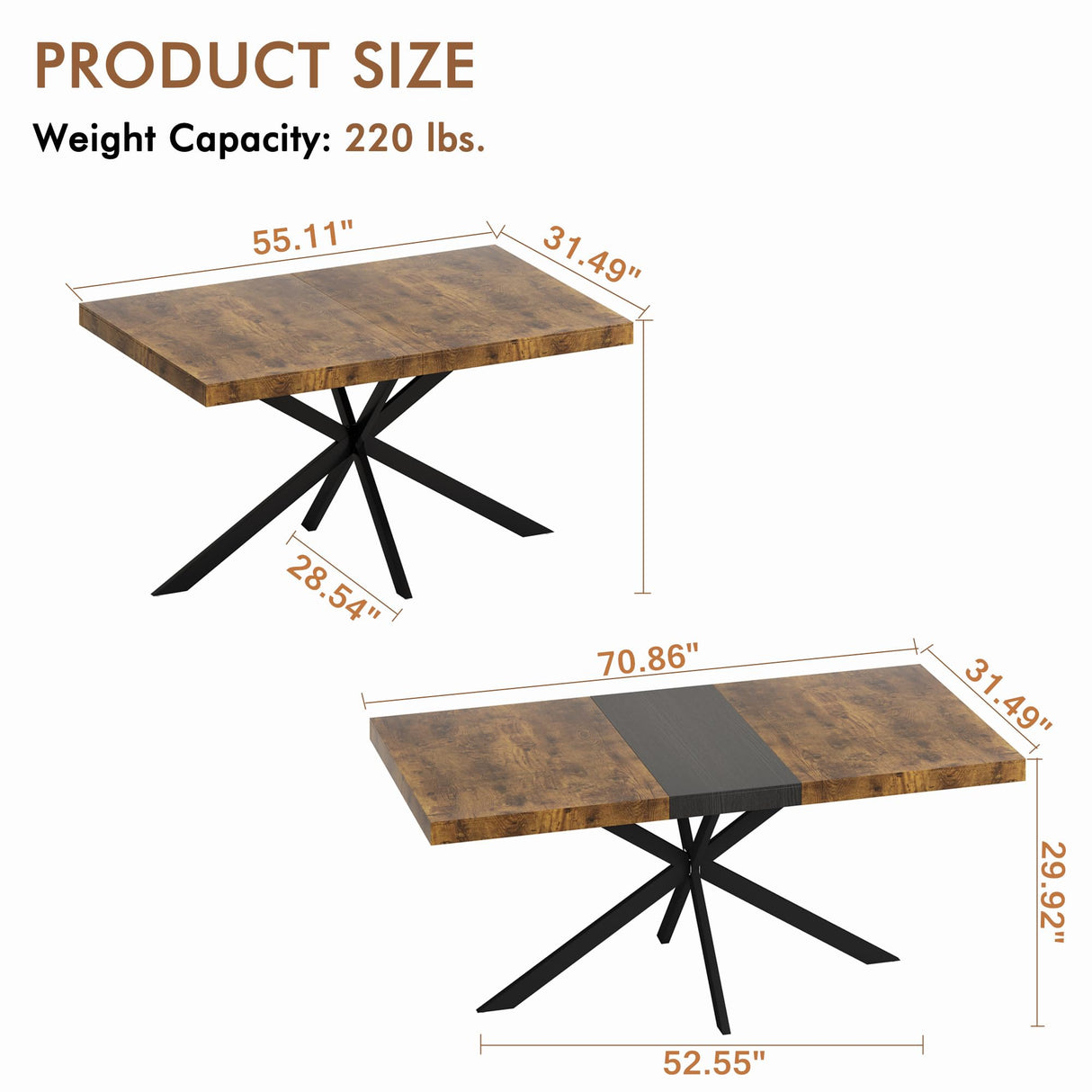55" -70" Extendable Dining Room Table for 4 6 People,Modern Rustic Kitchen Expanding Table,Wooden Long Large Expandable Dining Room Transformer Table Conference Table for Kitchens,Walnut Ufurpie