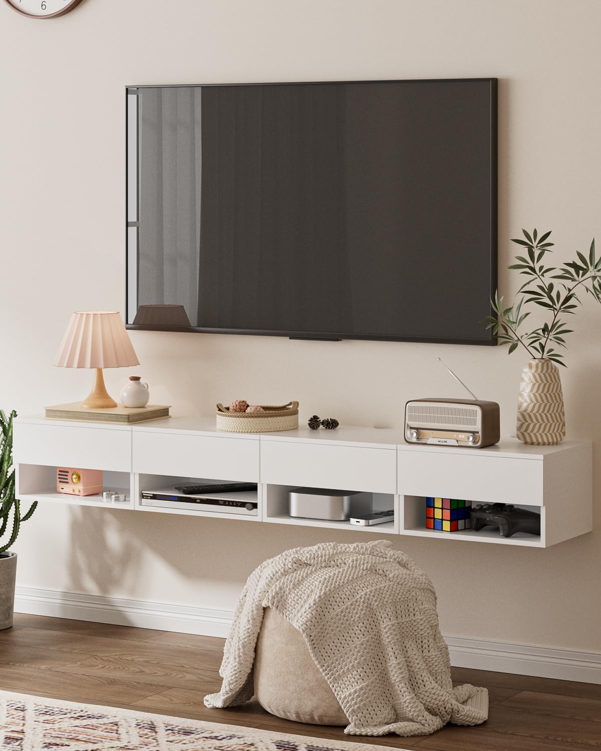 Floating Nightstand, Small Modern Floating Nightstand with Drawer, Floating Shelves for Bedroom, Bathroom (White) Aienvey