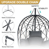 CHINNLUU Outdoor Hanging Egg Chair Outdoor Foldable Wicker Swing Chair with Stand UV Resistant Cushion 350lbs Capacity for Patio, Garden and Balcony CHINNLUU