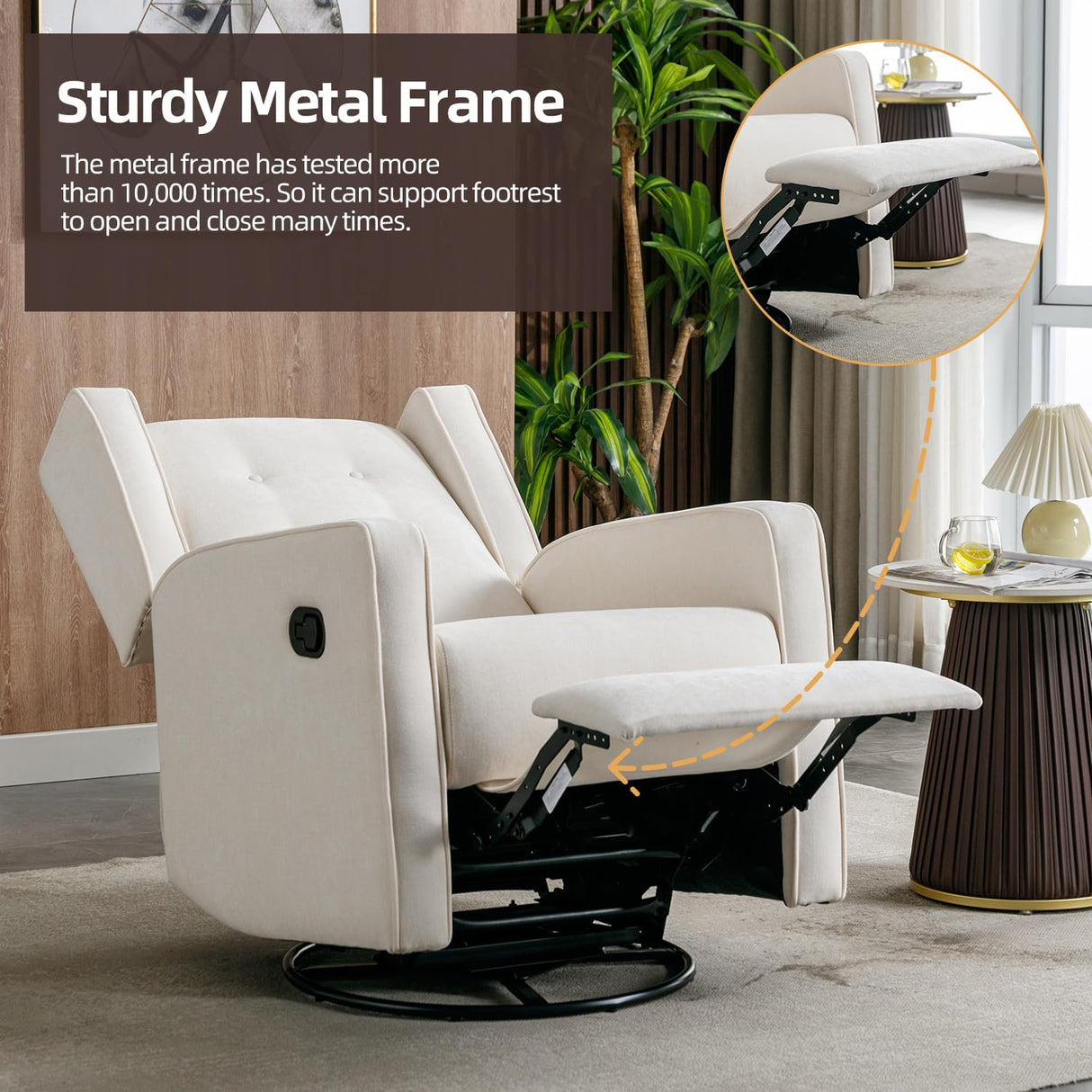CANMOV Swivel Rocker Recliner Chair, Nursery Glider Chair, Nursery Rocking Chairs, Manual Reclining Chair, White CANMOV