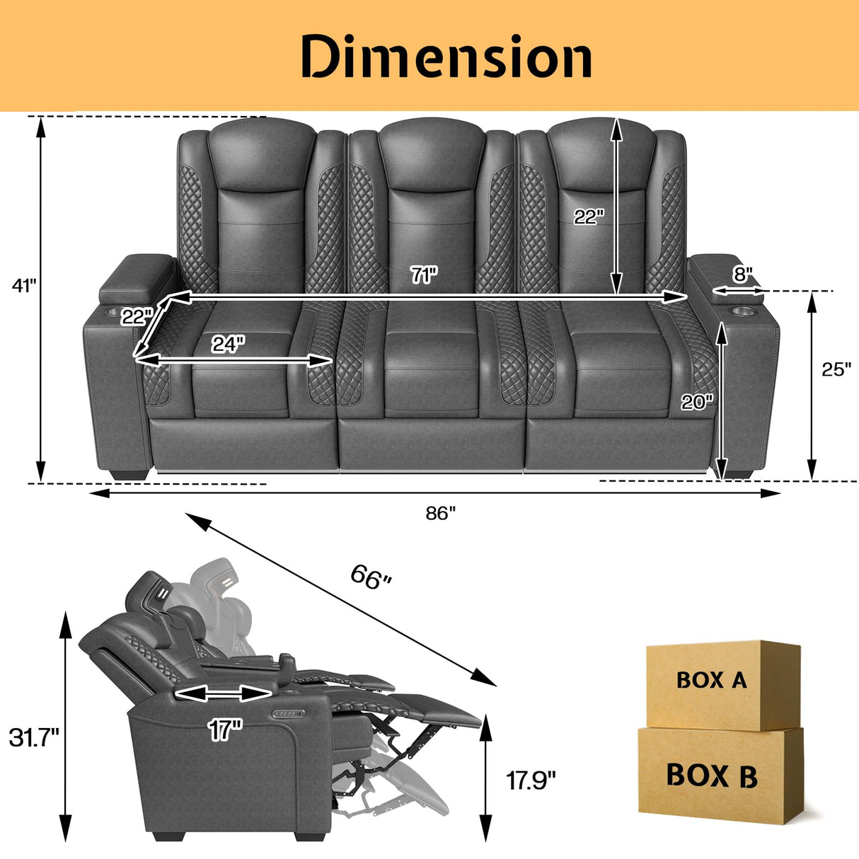 Jocisland Home Theater Seating, Movie Loveseat Recliner Chair with USB Wireless Charging, 3 Theatre Seats Couch Sofa for Media Room w/Electric Headrest, LED Light, Fold Down Table Jocisland