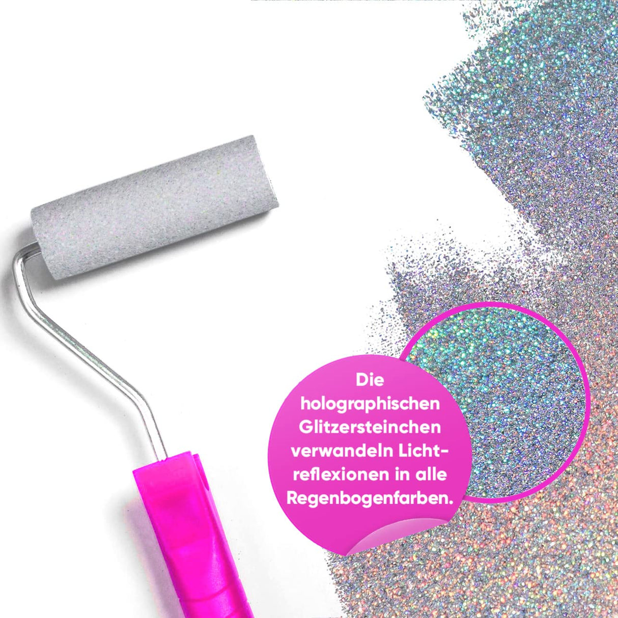 Glitter for Paint [5.3oz] – Holographic Silver with 2 x Buffing Pads – Glitter for Painting Walls for Luminous Paint Finish on Interior or Exterior Walls, Ceilings, and Wood - Glitter Paint Additive FBGC