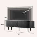 Mid Century Modern TV Stand for 65/55/50 inch TV, Farmhouse TV Stand with Charging Station, Fluted Entertainment Center with Storage and Sliding Doors, TV and Media Consol for Living Room, Black, 59" Syvella