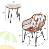 Tangkula 3 Pieces Patio Conversation Bistro Set, Outdoor Wicker Furniture w/Round Tempered Glass Top Table & 2 Rattan Armchairs, Bistro Chat Set w/Seat Cushions for Porch, Backyard, Garden Tangkula