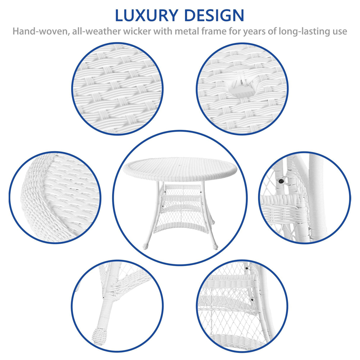 Jeco 5 Piece Wicker Outdoor Dining Set, White Jeco