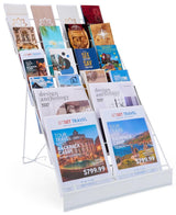 Displays2go Wire Magazine Rack with 6 Open Tiers, Holds Both Magazines and Brochures, Includes Sign Channel at the Front - White Wire Displays2go
