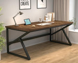 HSH Large Rustic Brown Computer Desk, 70 Inch Home Office Metal Wood Desk for 2 Person, Farmhouse Extra Long Writing Study Gaming Desk Table, Bedroom Living Room PC Laptop Dual Monitor Desk HSH