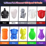 dikale PLA Pro 3D Printer Filament 10 Packs, 1.75mm No Tangle, Each Spool Net Weight 1KG, in Total 10KG Bundles, Black+White+Grey+Clear+Blue+Green+Orange+Red+Yellow+Purple dikale