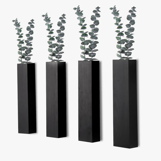 Hukalw Wall Planters for Indoor Plants, Set of 4 Black Modern Farmhouse Wood Wall Decor for Indoor Plants, Hanging Planter for Living Room, Bathroom Wall Decor, Dried Flowers and Faux Greenery