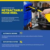 Goodyear Extension Cord Reel Retractable 12AWG x 65' Foot 3C/SJT Heavy Duty Commercial Cable Triple Tap Connector Power 15A 125VAC 1875W Goodyear