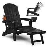 YEFU Adirondack Chair with Ottoman, Adjustable Backrest Adirondack Chairs, Folding Outdoor Fire Pit Chair with 2 Cup-Holders, Weather Resistant for Patio Lawn Outside Garden Pool, 380lbs (Black) YEFU