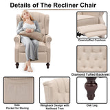 IPKIG Wingback Pushback Recliner Chair - Mid Century Recliner Armchair with Massage and Heat, Rivet Decoration, Button-Tufted Back, Solid Wood Legs for Living Room, Bedroom, Office(Beige) IPKIG