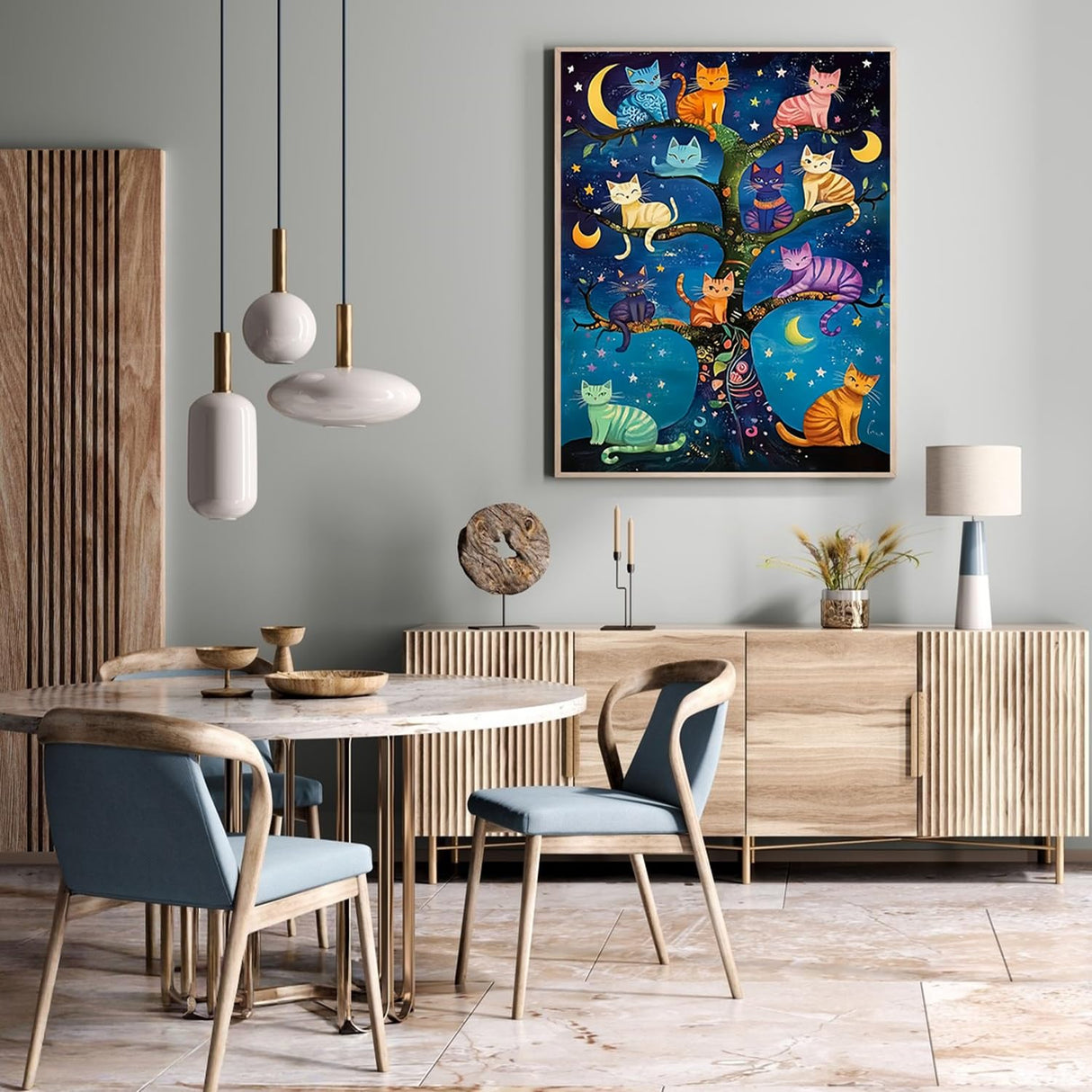 CHWGLFGG 5D Diamond Art Kits for Adults Beginners, Cat Family Tree Stars Diamond Painting Kits, DIY Full Round Drill Paint by Diamonds Dot Gem Art for Adults, Home Wall Decor 12x16 Inch CHWGLFGG